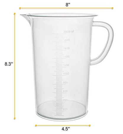 EISCO Plastic Pitcher, 2000mL (2L) - Molded Graduations - Chemical Resistant & Autoclavable Polypropylene - Measuring Jug (Pack of 2) - size: 8 inches x 9 inches x 8 inches (Pack of 2)