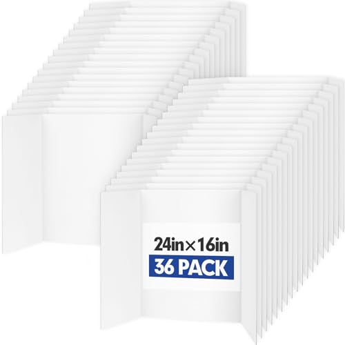 Trifold Poster Board,36 Pack 24" x 16" White Corrugated Poster Boards - color: white, size: 36P