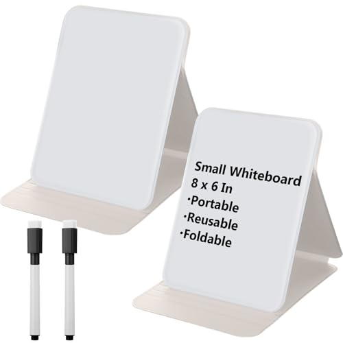 Dunzoom 2 Sets 4 Pcs Small Glass Desktop Whiteboard with Reversable Stand 8x6 Inch Mini Dry Erase White Board Easel with 2 Markers Reusable Desk Notepad for Home Office School Supplies (White) - color: White