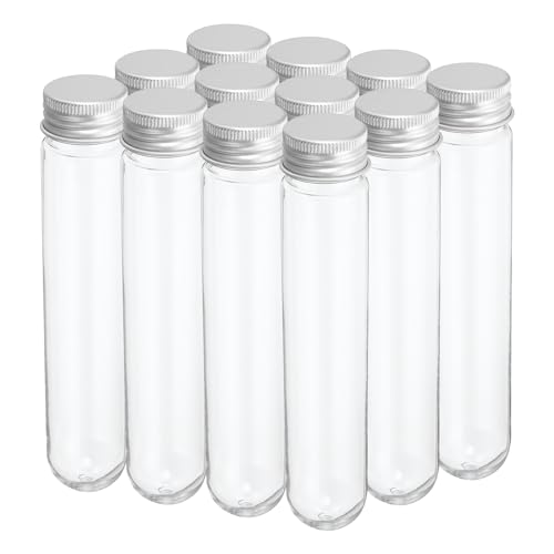 PATIKIL 12Pcs 80ml Plastic Test Tubes with Screw Caps 156x30mm Tubes Silver - color: Silver Tone, size: 80ml
