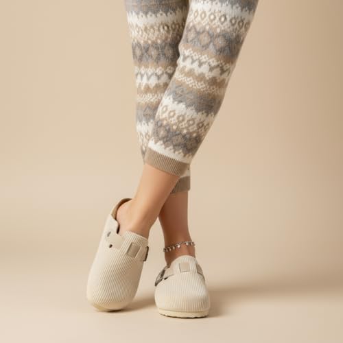 CUSHIONAIRE Hana Cork Footbed Clogs for Women, Slip On Fall Shoes - color: Beige Corduroy, size: 6
