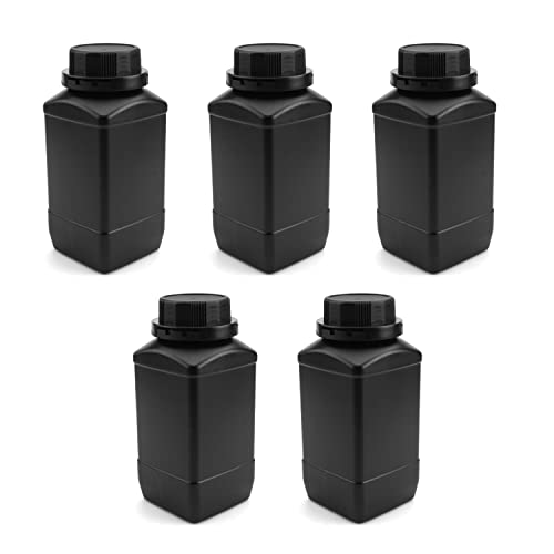 Othmro 5pcs Plastic Lab Chemical Reagent Bottles, 1000ml/33.81oz Wide Mouth Liquid/Solid Square Sample Storage Container Sealing Bottles with Anti-theft Cap Black - color: Black
