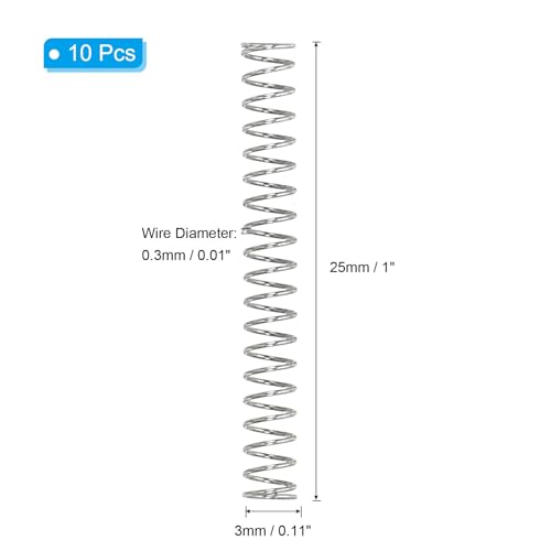 PATIKIL Compression Spring, 0.3mm Wire Dia x 3mm OD x 25mm L, 10 Pcs 304 Stainless Steel Mechanical Extension Small Springs Pen Springs Assortment Kit for Shop and Home Repairs - size: 0.3x3x25mm