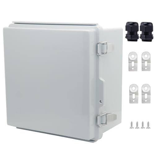 IP67 Waterproof Junction Box, ABS Plastic Electrical Enclosure with Stainless Steel Latch, Hinged Cover Electric Box with Mounting Plate, Wall Brackets & Cable Glands 210x210x130 - color: Grey, size: 8.3"x8.3"x5.1" Standard