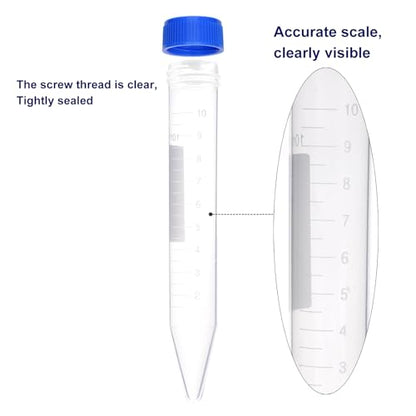 10mL Centrifuge Tubes,200 PCS Conical Tubes Sterile/2Bag Pack,Leak-Proof Screw Caps(Blue), Plastic Container with Write Marks, Non-pyrogenic, DNase/RNase Free - size: 10ml-Blue
