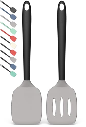Coukre 2 Pack Silicone Spatula Set,High Heat Resistant, BPA-Free - color: GrayBlack