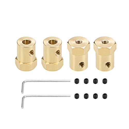 uxcell Hex Coupler 5mm Bore Motor Hex Brass Shaft Coupling Connector for Car Wheels Tires Shaft Motor 4pcs - size: 5mm