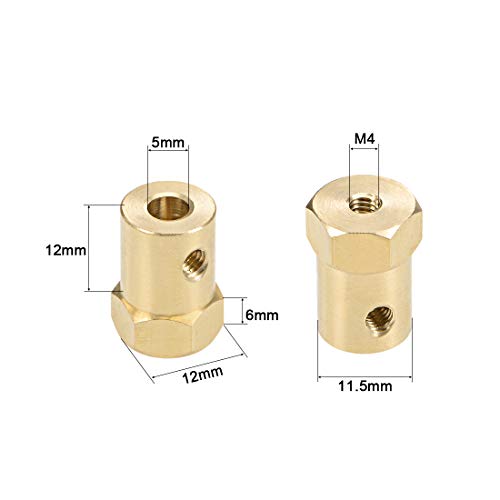 uxcell Hex Coupler 5mm Bore Motor Hex Brass Shaft Coupling Connector for Car Wheels Tires Shaft Motor 4pcs - size: 5mm