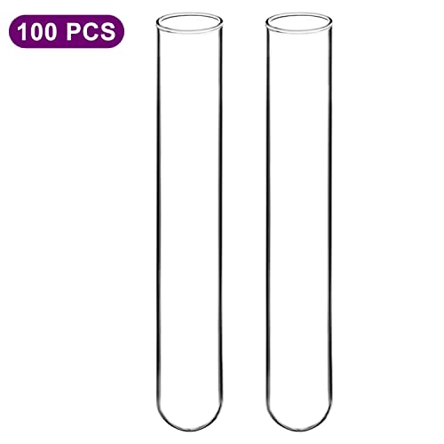 BorinGlass Borosilicate Glass Test Tubes, Sturdy Round Bottom Clear Test Lab Tubes (100, 12x75 mm) - size: 12x75 mm