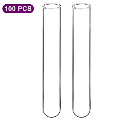 BorinGlass Borosilicate Glass Test Tubes, Sturdy Round Bottom Clear Test Lab Tubes (100, 12x75 mm) - size: 12x75 mm
