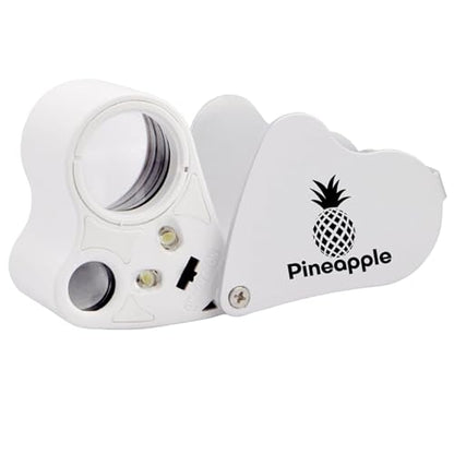 Pineapple 30X 60X Jewelers Loupe Magnifier with Light, Lighted Magnifying Glass Jewelry Loop, Pocket Magnifier for Coins, Jewelry, Plants, Currency, Diamonds, Stamps (White)