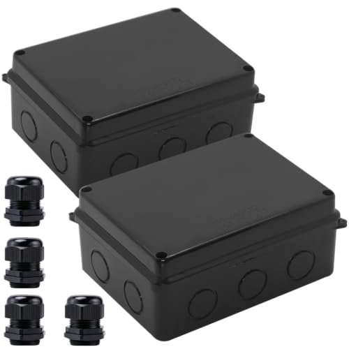 Project Box IP65 Waterproof Dustproof Junction Boxes ABS Plastic DIY Electronic Case, Indoor & Outdoor Electrical Box Power Cord Enclosure Black 150x110x70mm 2pcs - size: 5.9" x 4.3" x 2.8"(2pcs)