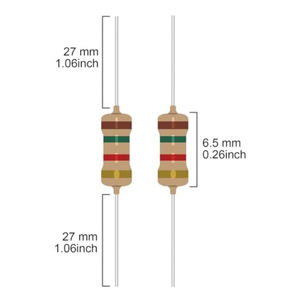 25 Values 1250pcs Resistor Kit 1 Ohm to 1M Ohm 1/4W ±5%