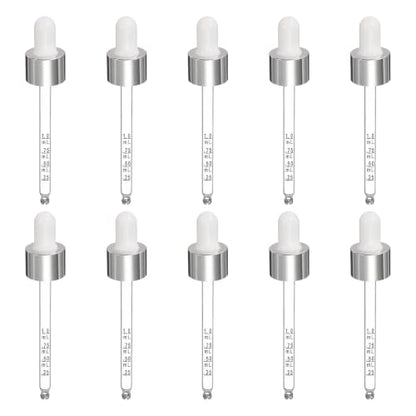 PATIKIL Glass Eye Dropper w/Measurement mark for 1.7oz Glass Bottles 10Pcs - color: White/Silver Top, size: 1.7oz