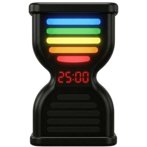Pomodoro Timer for Productivity, Visual Countdown with Light Flow, Flip Timer 25/5 min, Custom Countdown Count-up, USB-C Rechargeable, Silent, Study for Kids Students ADHD Gift Work Classroom Office - color: Black- Led