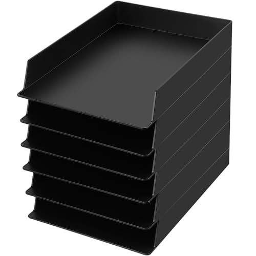 Wenqik Black Letter Trays Stackable, 6 Pcs Plastic Desk Organizer - color: Black