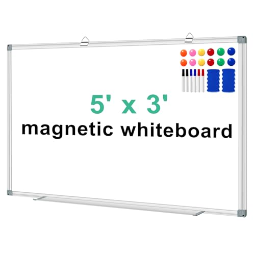 H-Qprobd White Board Dry Erase Boards for Wall 5' x 3' Magnetic Whiteboard - 60"x36" Aluminum Presentation Large Whiteboard with Long Pen Tray, 6 Markers, 2 Erasers &12 Magnets - size: 60"x36"