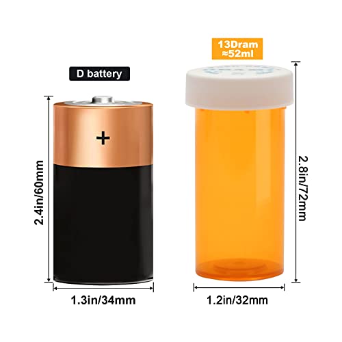 Plastic Medicine Pill Bottles with Child Resistant Caps - Push Down and Turn - Prescription Vial, Medicine Container, Pill Cases Dispenser Organizers (12pcs, 13 Dram) - size: 13 Dram