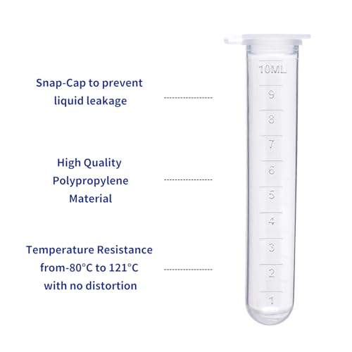 10ml centrifuge Tubes 200PCS,Centrifuge Tubes with Attached Lid,Clear Round Micro Centrifuge,Small Sample Bottle Vials Container for Lab,Plastic Lab Snap Tubes,Clear Graduation - size: 10ml-whtie