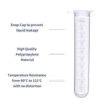 10ml centrifuge Tubes 200PCS,Centrifuge Tubes with Attached Lid,Clear Round Micro Centrifuge,Small Sample Bottle Vials Container for Lab,Plastic Lab Snap Tubes,Clear Graduation - size: 10ml-whtie