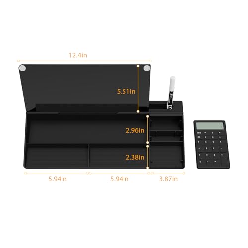 TOWON Glass Desk Whiteboard with Calculator 17x6 in, Desk Organizer, Black - color: Cal Black