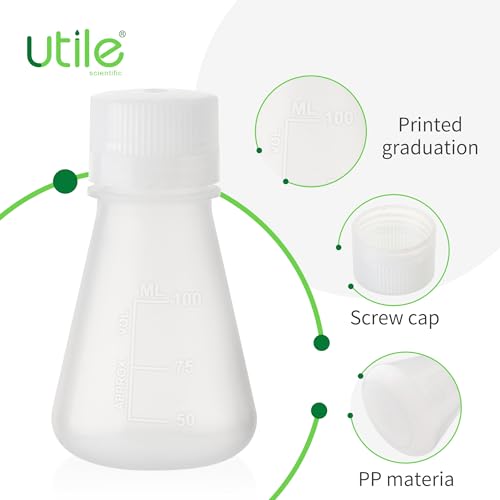 Utile Plastic Erlenmeyer Flask Set with Screw Caps, 6pcs of Vol.100ml Scientific Conical Flask Laboratory Flask, with Molded Graduations, 4023.0641.6 - size: 6 pcs of 100ml