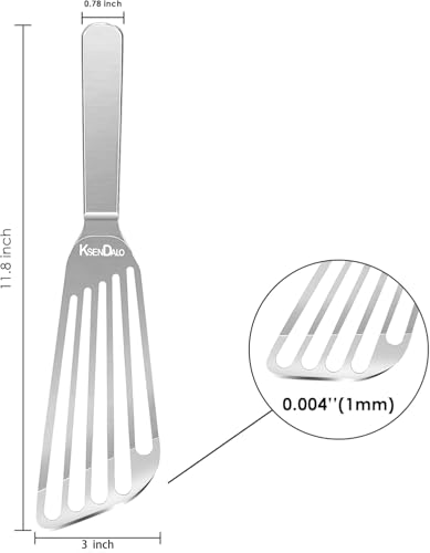 KSENDALO 1 Thin Flexible & Sturdy Fish Spatula Stainless Steel for Kitchen Cooking Use Fish Spatula Egg Flipper BBQ Flipper Stainless Steel Blade Thin Flexible, Welded Middle, Dishwasher Safe -Silver