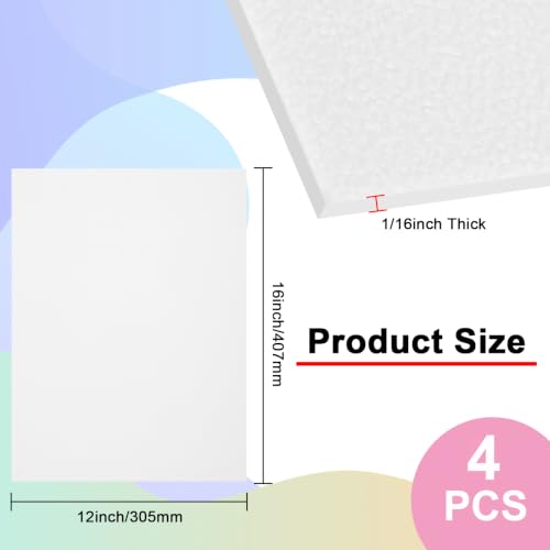 4Pack White Thin ABS Plastic Sheet 12" x 16" x 1/16" Thick White Rigid Thermoplastic Sheet (Upgrade Surface) 1.5MM Flexible High Tensile ABS Moldable Plastic Panel for Crafts, DIY, Signs - color: White, size: 12" x 16" x 1/16"