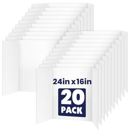 20 Pack White Trifold Poster Board, 16in x 24in Corrugated Project Board - size: 16''x24''-20P