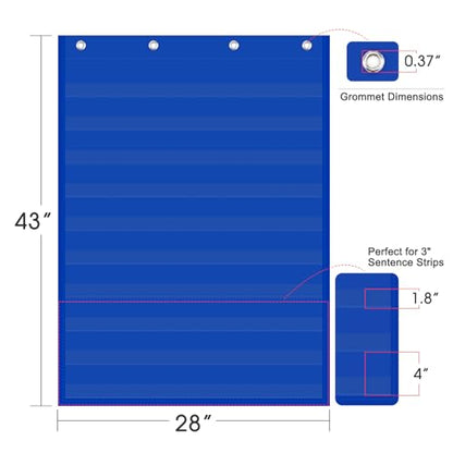 AUVCAS 10-Pocket Standard Pocket Chart for Classroom & Homeschool,Blue - color: BLUE, size: 43"L x 28"W