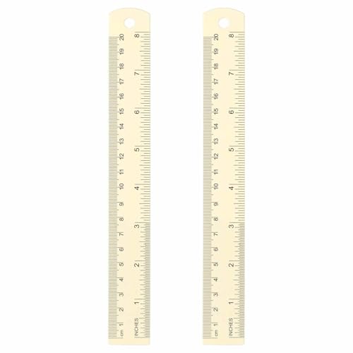 HARFINGTON 2pcs Metal Straight Ruler 20cm Metric SAE Aluminum Alloy Measuring Rulers Scale Tool with Hole for Measure Study Reading Classroom Office, White - color: White, size: 20cm