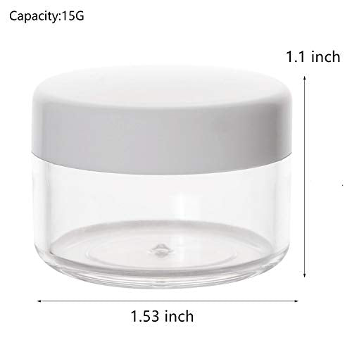 100 Count Empty Makeup Jars 15g Cosmetic Containers with Lids Leak Proof Sample Containers Refillable Plastic Containers - White - color: White, size: 15g (100 Count)
