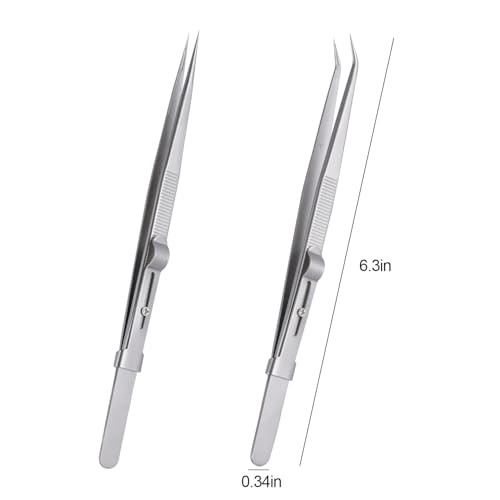 4 Pieces Diamond Tweezers Professional Jewelry Gem Tweezers Precision Tweezers Stainless Steel Pointed Tip Tweezers with Slide Locking and Gem Slot for jewelry making