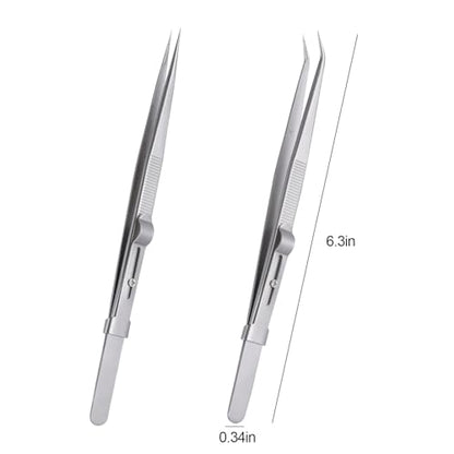 4 Pieces Diamond Tweezers Professional Jewelry Gem Tweezers Precision Tweezers Stainless Steel Pointed Tip Tweezers with Slide Locking and Gem Slot for jewelry making