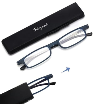 SKYOAK Ultra thin Lightweight Folding Reading Glasses Women Men TR90 Blue Light Blocking Anti UV/Eyestrain Foldable Compact Computer Readers Portable Unique Stretchable Slim Flat case Blue, +2.0 - color: Blue