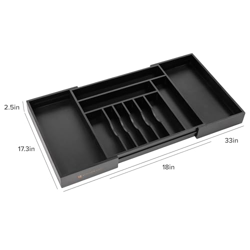 KitchenEdge Silverware & Utensil Organizer | Black Bamboo, 18-33 In - color: Black Bamboo, size: From 18" to 33" Wide