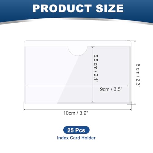 MECCANIXITY Self-Adhesive Card Pockets 3.5" x 2.1" Clear Horizontal Pocket Label Holders Plastic Card Sleeves with Top Open for Library Storage Bins, Pack of 25 - size: 3.5" x 2.1", style: Horizontal