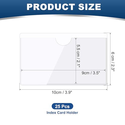 MECCANIXITY Self-Adhesive Card Pockets 3.5" x 2.1" Clear Horizontal Pocket Label Holders Plastic Card Sleeves with Top Open for Library Storage Bins, Pack of 25 - size: 3.5" x 2.1", style: Horizontal