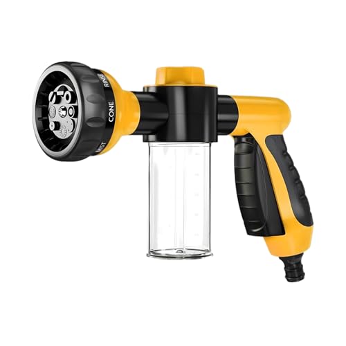 Wevdn Car Wash Nozzle, High Pressure 8 Adjustable Patterns Sprayer with Soap Dispenser, Universal Garden Hose Foam Nozzle for Car Washing and House Cleaning, Car Accessories (Yellow) - color: Yellow