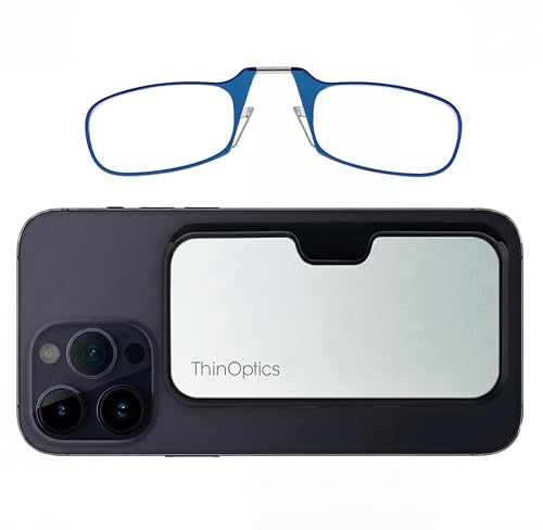 Always With You by ThinOptics Classic Readers + Attachable Glasses Case - color: Metal Case / Blue Frames