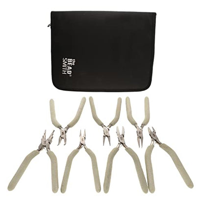 The Beadsmith Wire Elements Tool Set - 7-Piece Kit (Round Nose, Bent Chain Nose, Flush Cutter, Flat Nose, Nylon Jaw Flat Nose, Chain Nose & Wire Looper), Polished Steel Head with Comfort Grip Handle - style: 7 Piece Kit