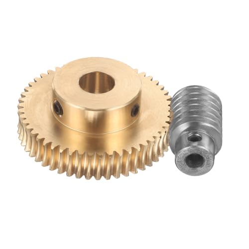 uxcell Worm Gear Set 50T 1 Module 50:1 Reduction Rate, 12mm/6mm Bore - size: 12mm/6mm Bore (1Mod 50T)