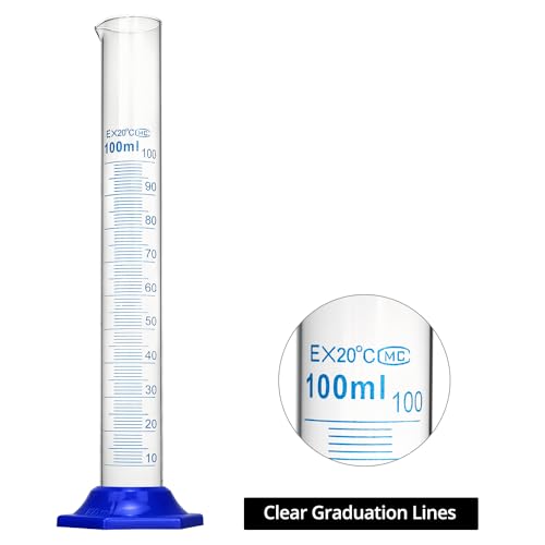 QWORK Borosilicate Glass Graduated Cylinder Set - 5PCS, 100ml, Heat and Chemical Resistant with Shatter-Proof Design, 3mm Wall Thickness