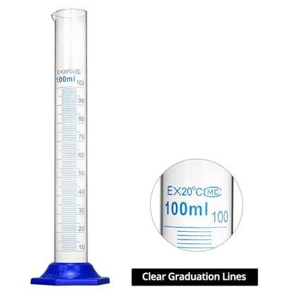 QWORK Borosilicate Glass Graduated Cylinder Set - 5PCS, 100ml, Heat and Chemical Resistant with Shatter-Proof Design, 3mm Wall Thickness