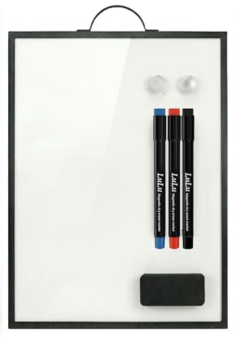 Magnetic Dry Erase Board 12x16 with Handle, Double Sided Portable Black Whiteboard for Home, Office, School & Kitchen, Includes Weekly & Monthly Magnetic Planner Sheets - style: Black Handle + Planner