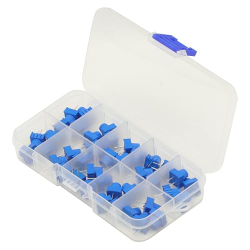 40Pcs 1K 2K 5K 10K 20K 50K 100K 500K Ohm 1M 500R 3386P Trim Potentiometer Kit with Blue Knobs Breadboard Compatible Variable Resistors