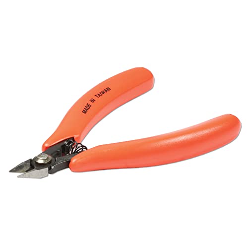 The Beadsmith Ultra Flush Cutter, 5 inches (127mm) with steel blades, orange comfort grip handle with return spring, tool for jewelry making, electronics or micro mechanics - size: 5 inches - Spring
