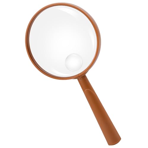 Feosky Handheld Reading Magnifier, 10X Magnifier, 75mm Shatterproof Lens, Adults Close Work Non-Slip Handle for Seniors Reading and Nature Exploration(Light Brown) - color: Light Brown, size: 75mm