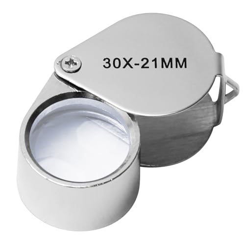 Othmro 1Pcs 30X Magnifying Glass, Diameter 0.83inch Mini Microscope Jewelry Eye Loupe Magnifier, Silver Magnifying Glass Powerful Doublet, Chrome Plated, Round Body Jewel Loupe for Stamps - color: B 30x/21mm