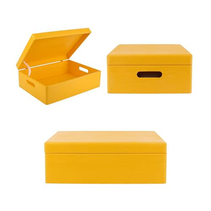 Creative Deco XL Yellow Wooden Box Storage with Hinged Lid - color: Yellow, size: XL | Handles